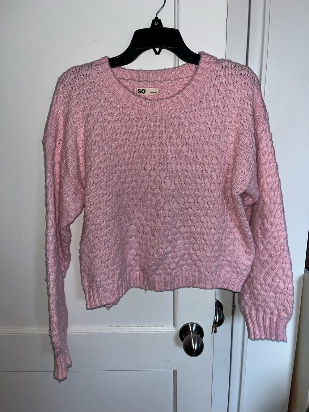 SO Light Pink Textured Crewneck Sweater